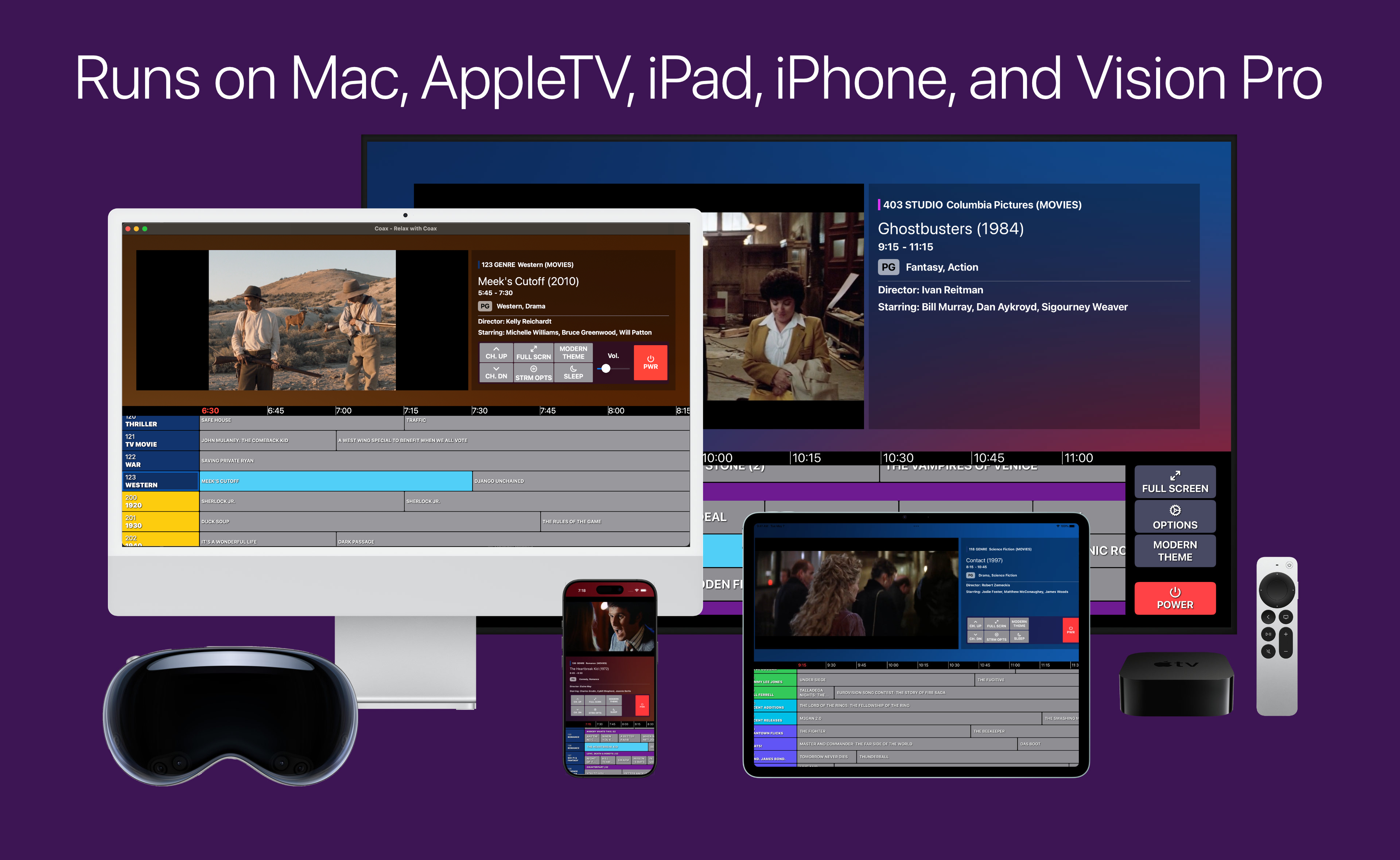 Coax product image - runs on Mac, AppleTV, iPad, iPhone, and Vision Pro